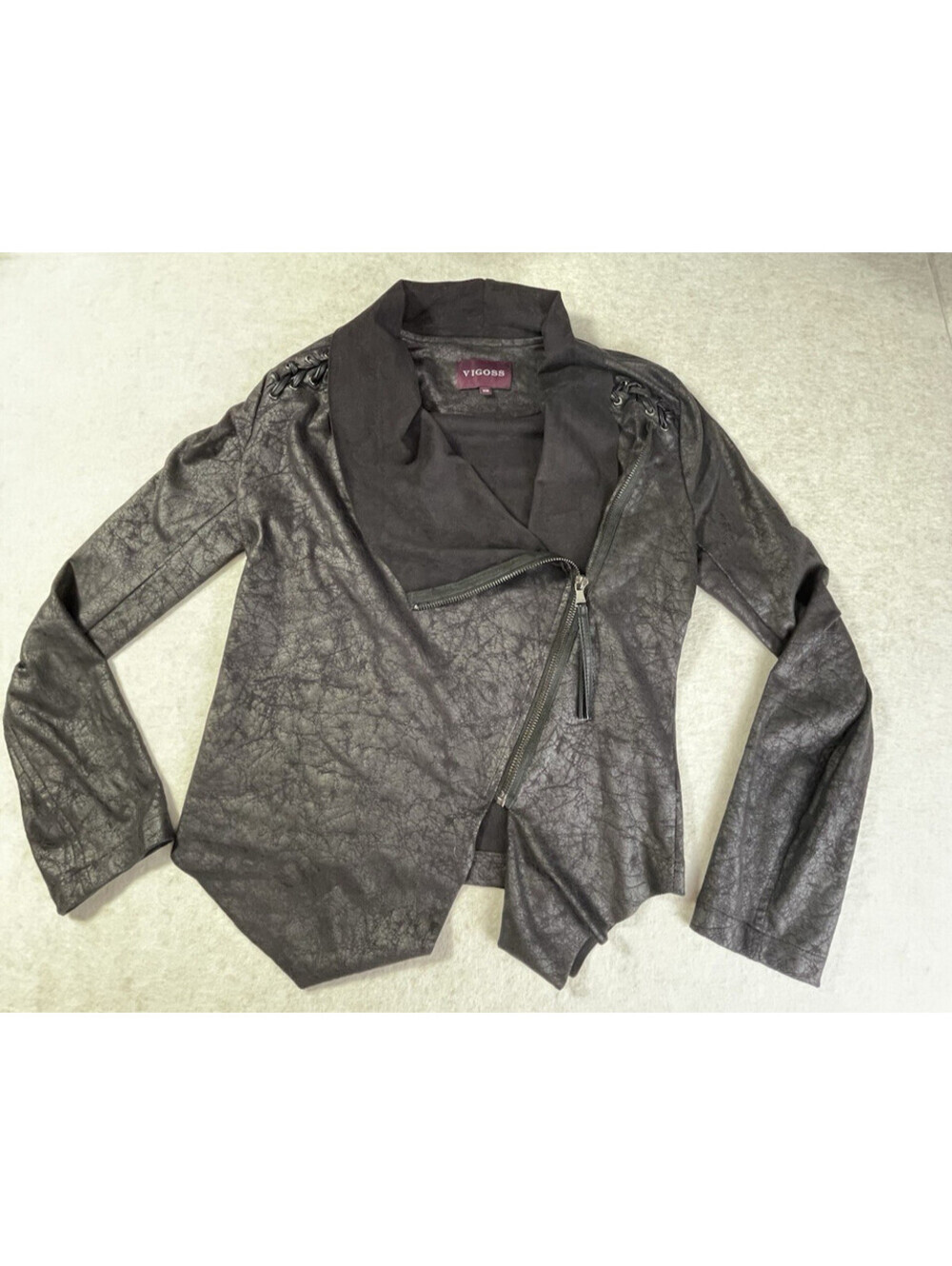 Vigoss Faux Leather Moto Jacket Lace-Up Shoulder Black Women’s Size XS
